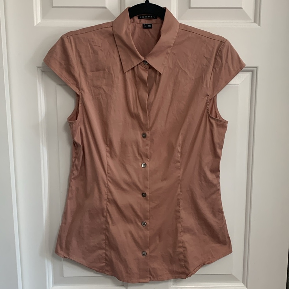 Theory Fitted Cap Sleeve Button Down Shirt